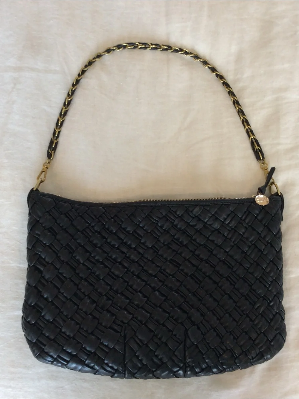 Clare V. Moyen Messenger Black Puffy Woven Leather Crossbody Bag